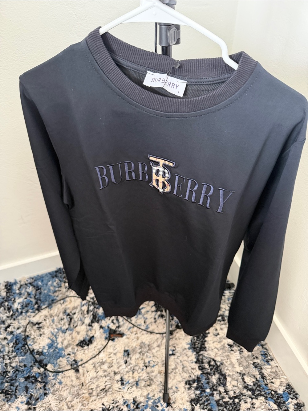 Burberry Black Kids Crewneck Sweatshirt with TB Monogram